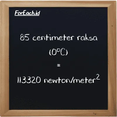 85 centimeter raksa (0<sup>o</sup>C) setara dengan 113320 newton/meter<sup>2</sup> (85 cmHg setara dengan 113320 N/m<sup>2</sup>)